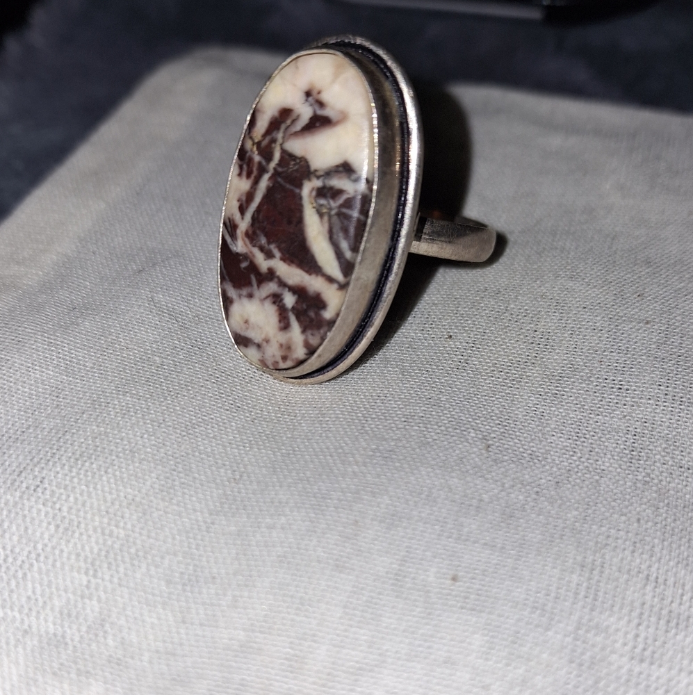 Jasper Mookaite Oval Gemstone 925 Signed Sterling Ring EUC - Picture 2 of 8